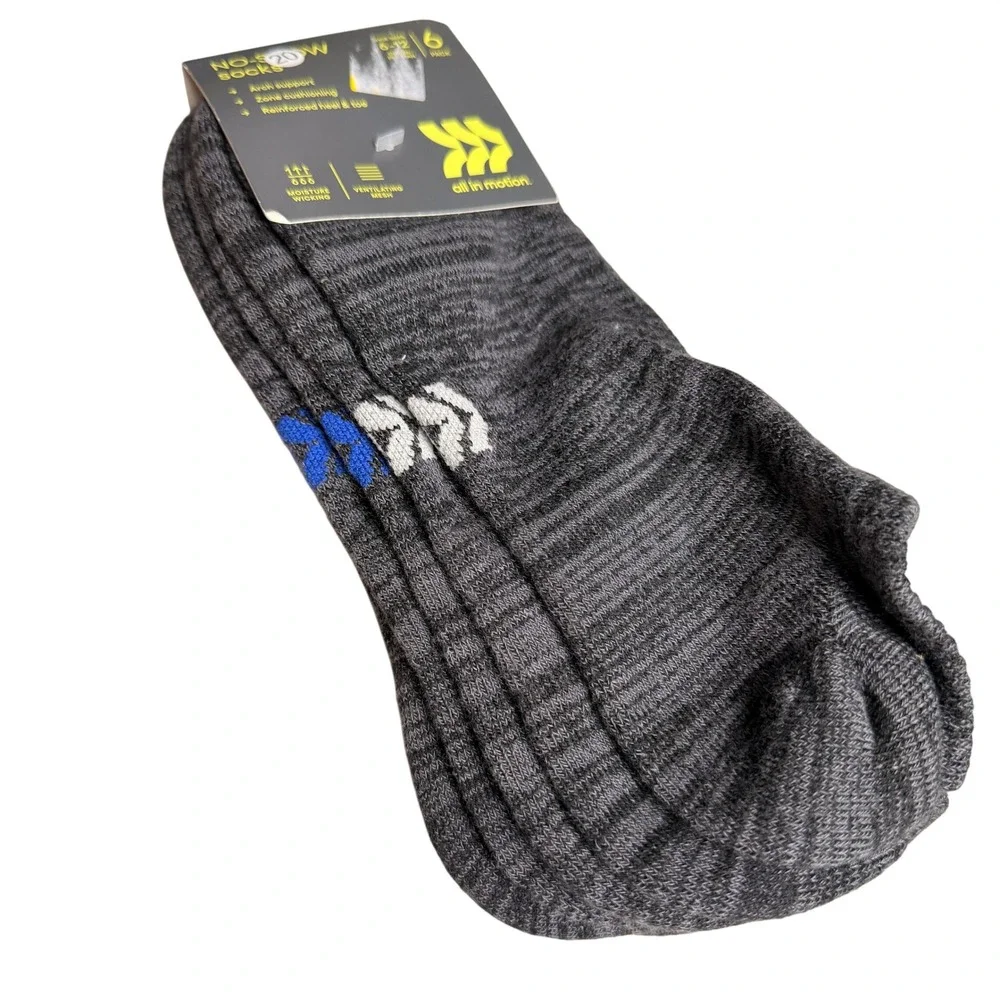 Mens No Show Socks 6-12 Grey Athletic Performance 6 Pack All In Motion Workout